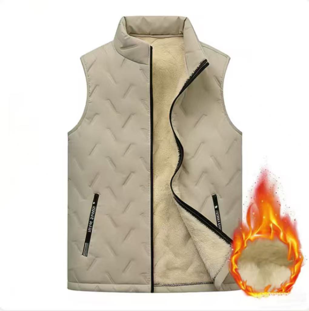 KZZ Men's Warm Vest Fleece Lined Wool Black Gilet Crewneck Top