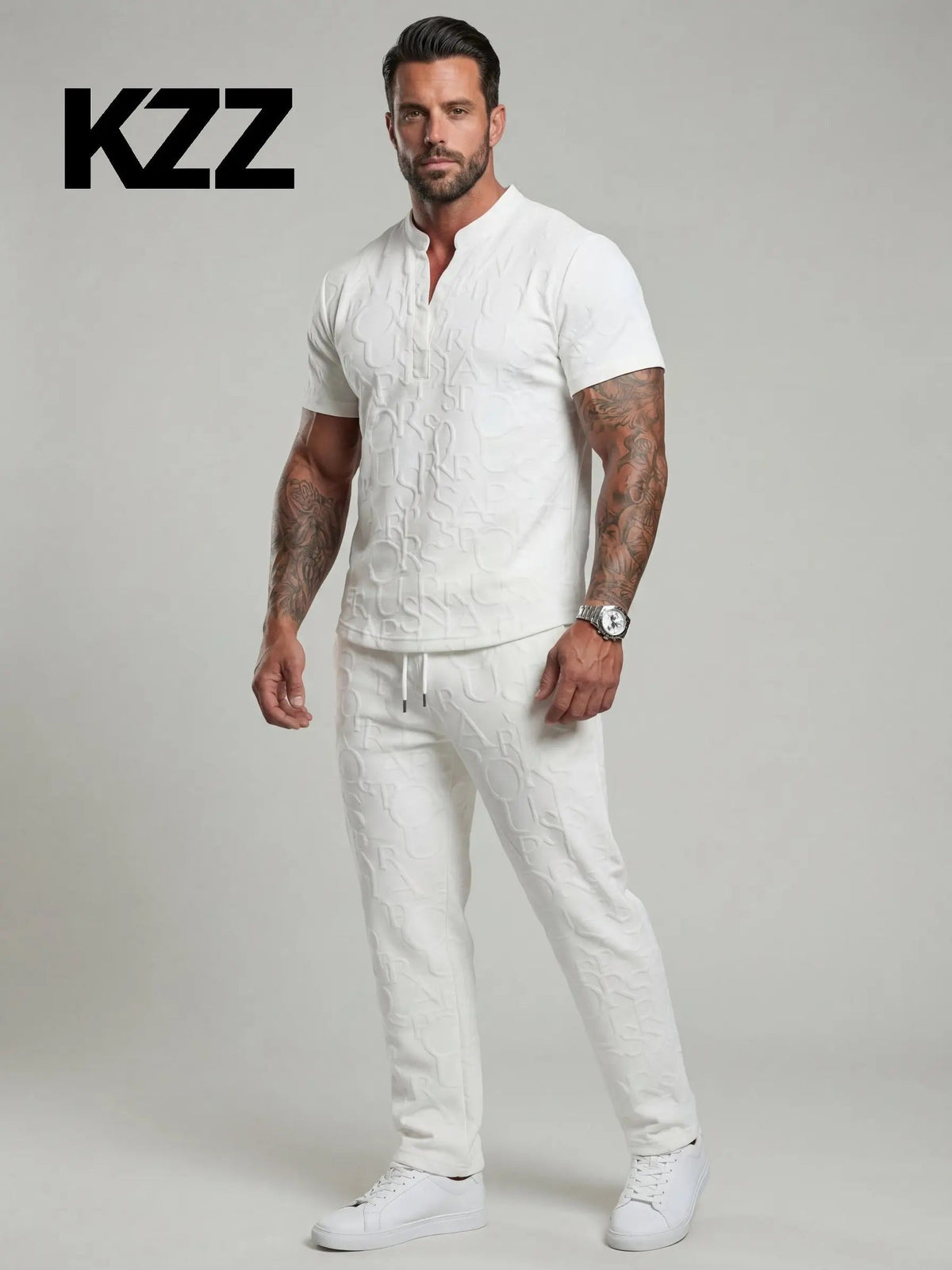 KZZ letter T-shirt and drawstring pants spring and summer casual set
