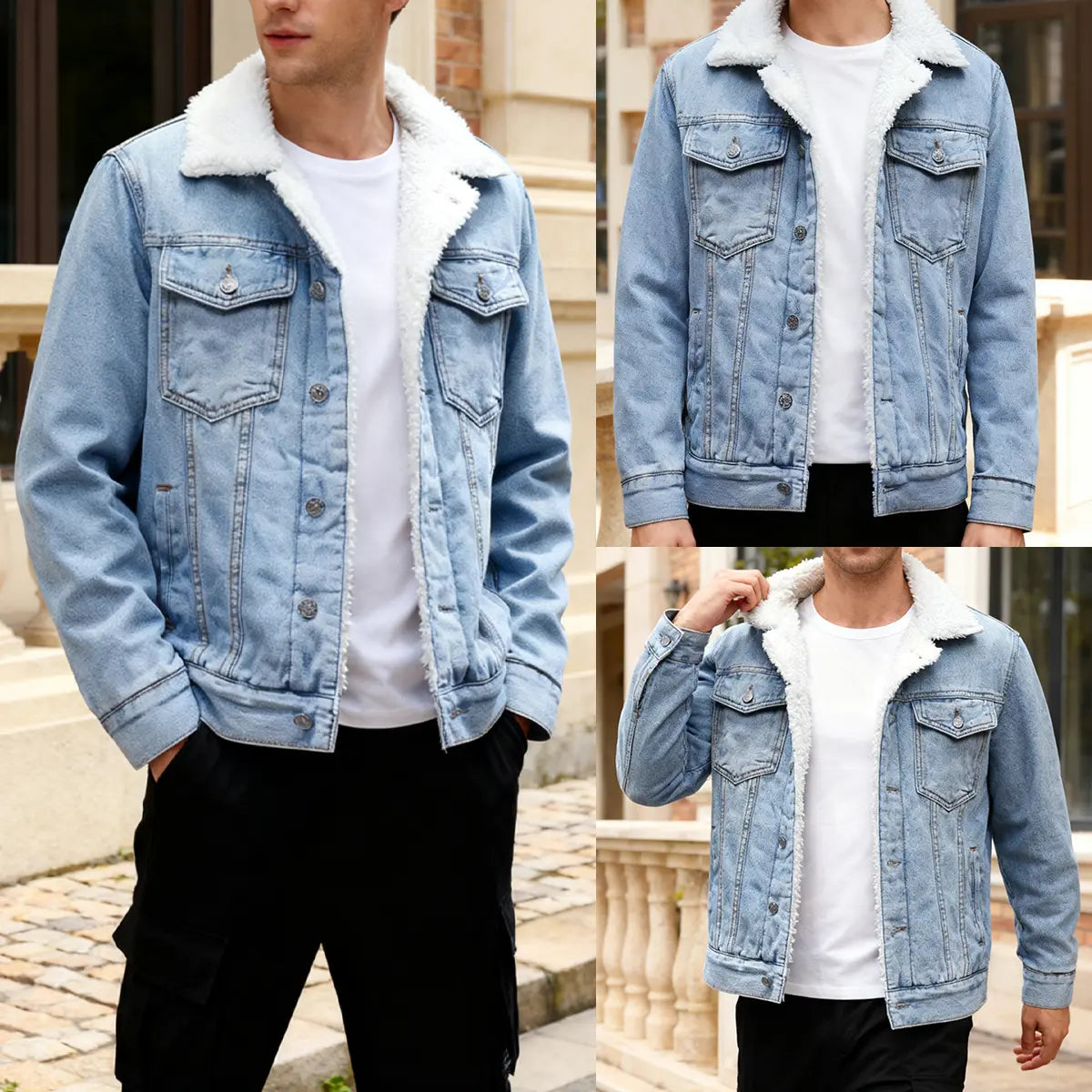 Men's Fleece Lined Denim Jacket Warm Winter Trucker Jacket