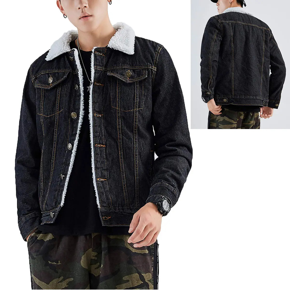 Men's Fleece Lined Denim Jacket Warm Winter Trucker Jacket