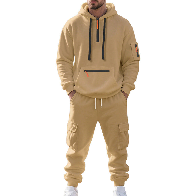 KZZ Men's Winter Fleece Lined Casual Set Long Sleeve Jacket & Pants