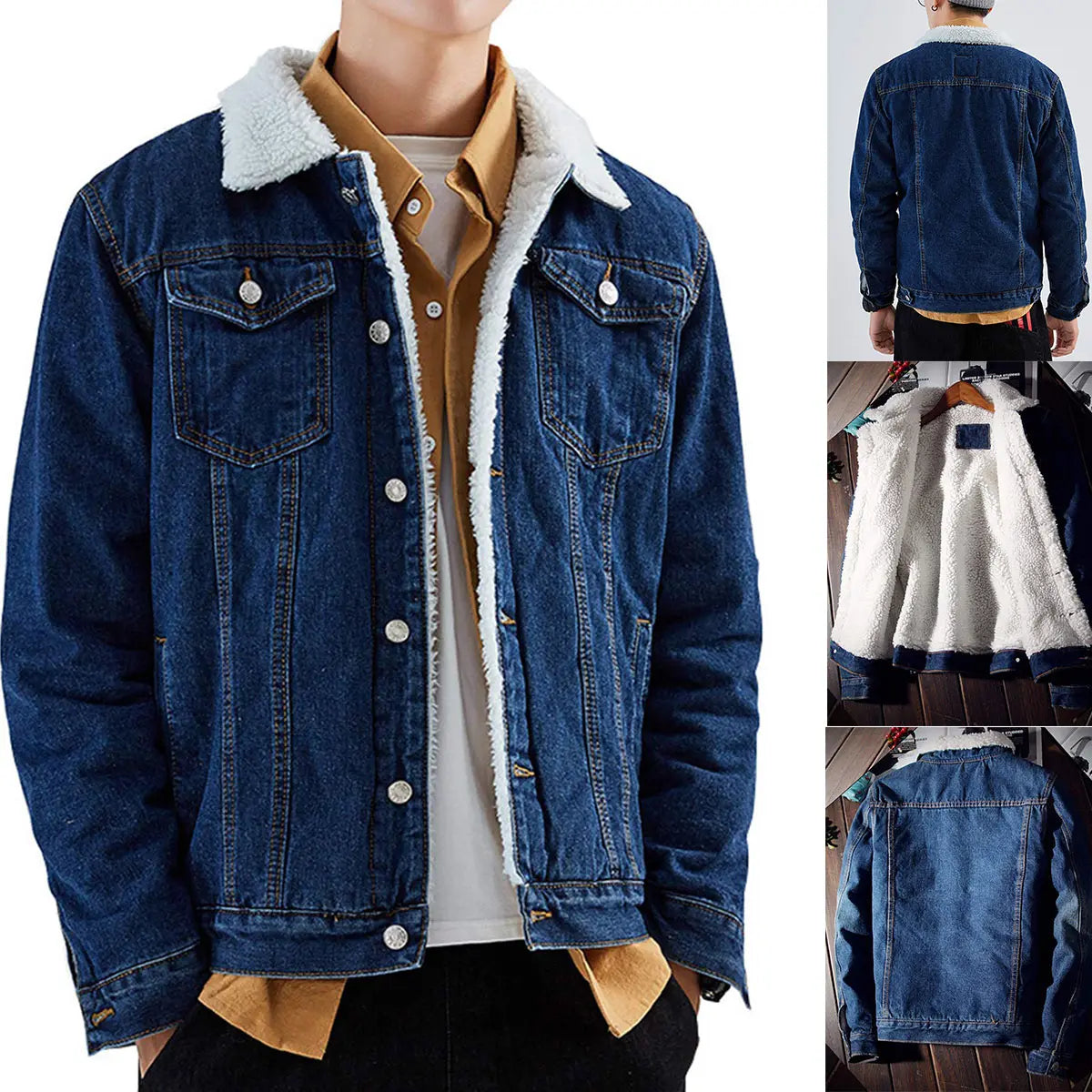 Men's Fleece Lined Denim Jacket Warm Winter Trucker Jacket