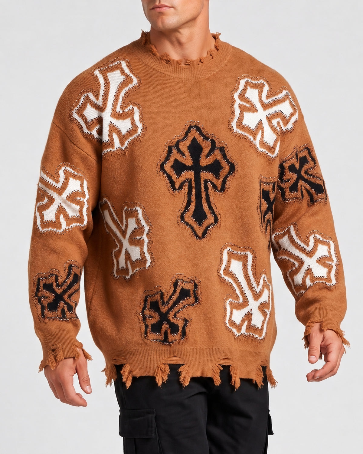 KZZ Men's Dark Street Style Crew Neck Sweater