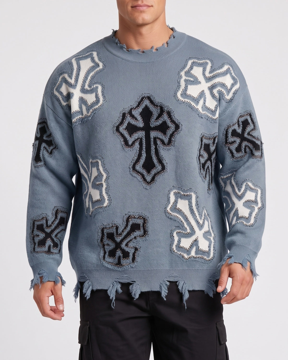 KZZ Men's Dark Street Style Crew Neck Sweater