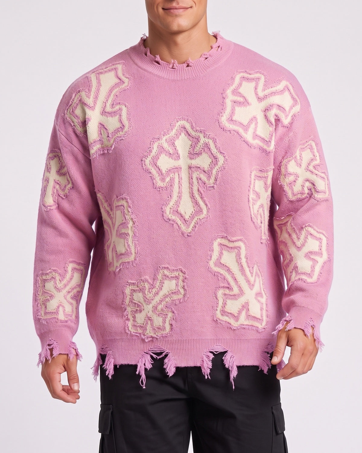 KZZ Men's Dark Street Style Crew Neck Sweater