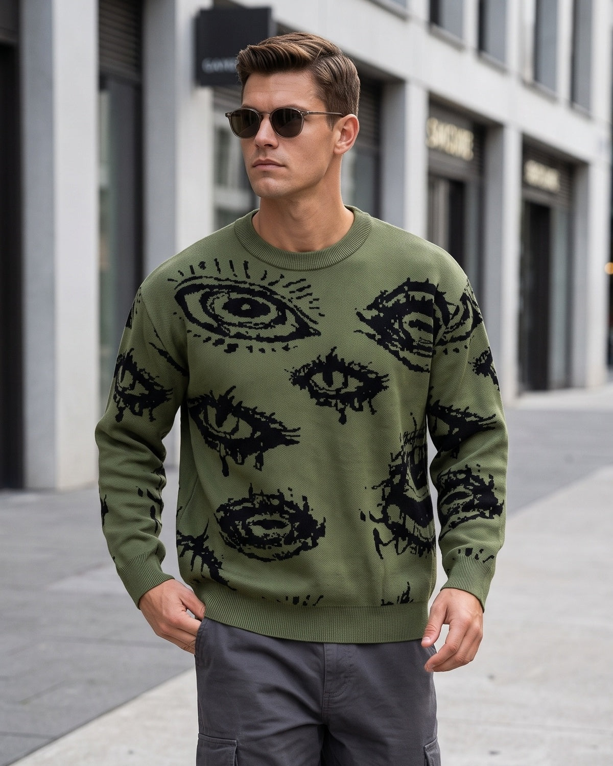 Men's Minimalist Print Long-Sleeve Knit Pullover