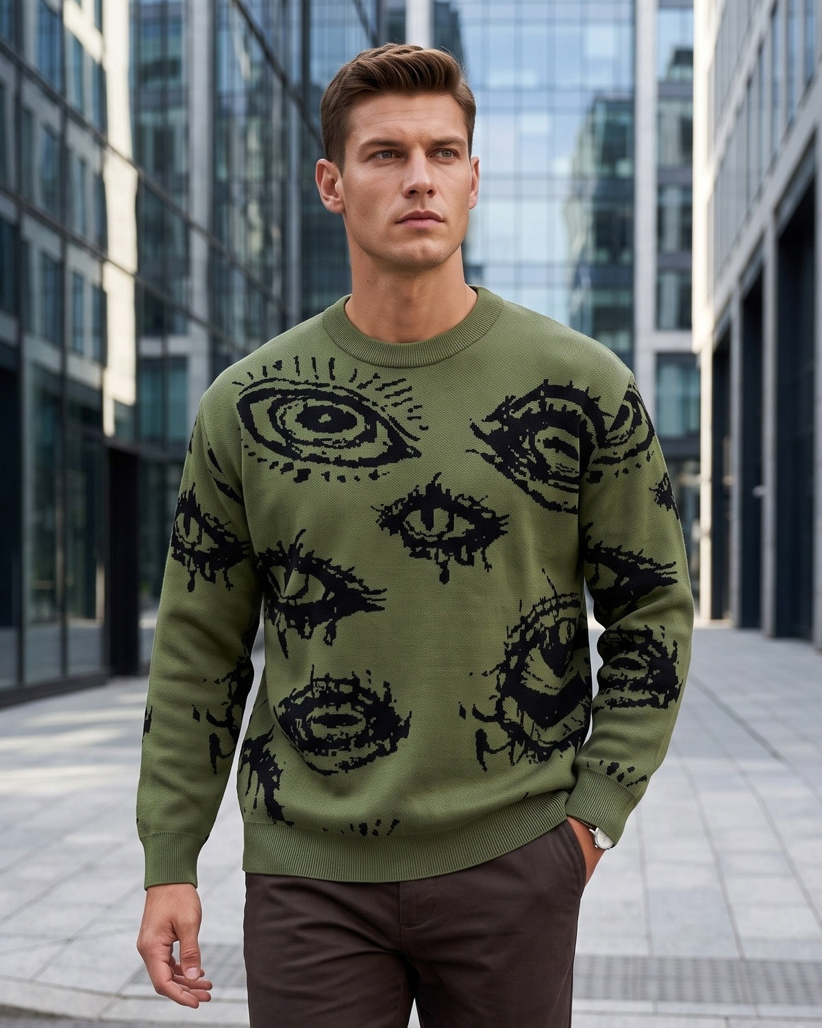 Men's Minimalist Print Long-Sleeve Knit Pullover