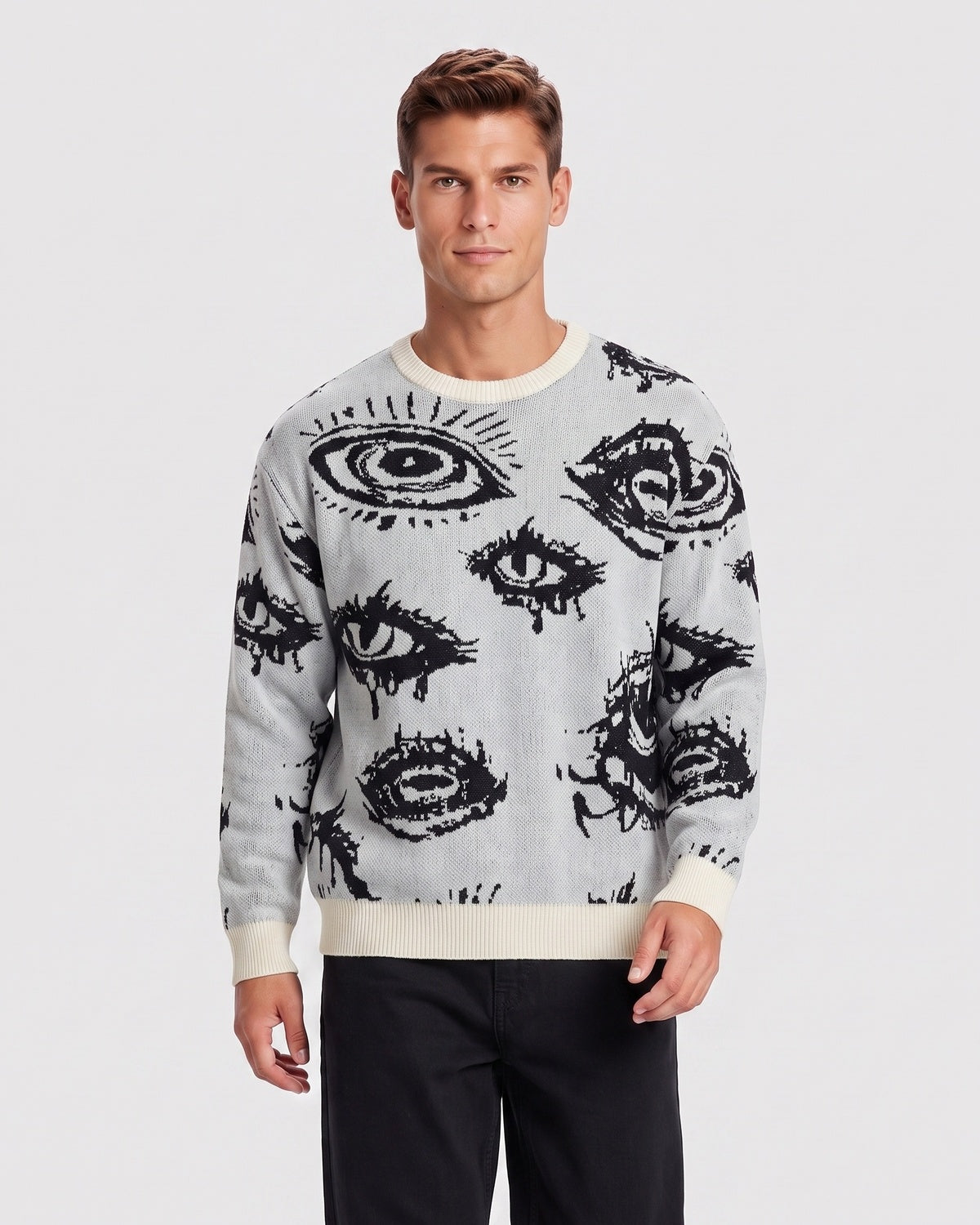 Men's Minimalist Print Long-Sleeve Knit Pullover