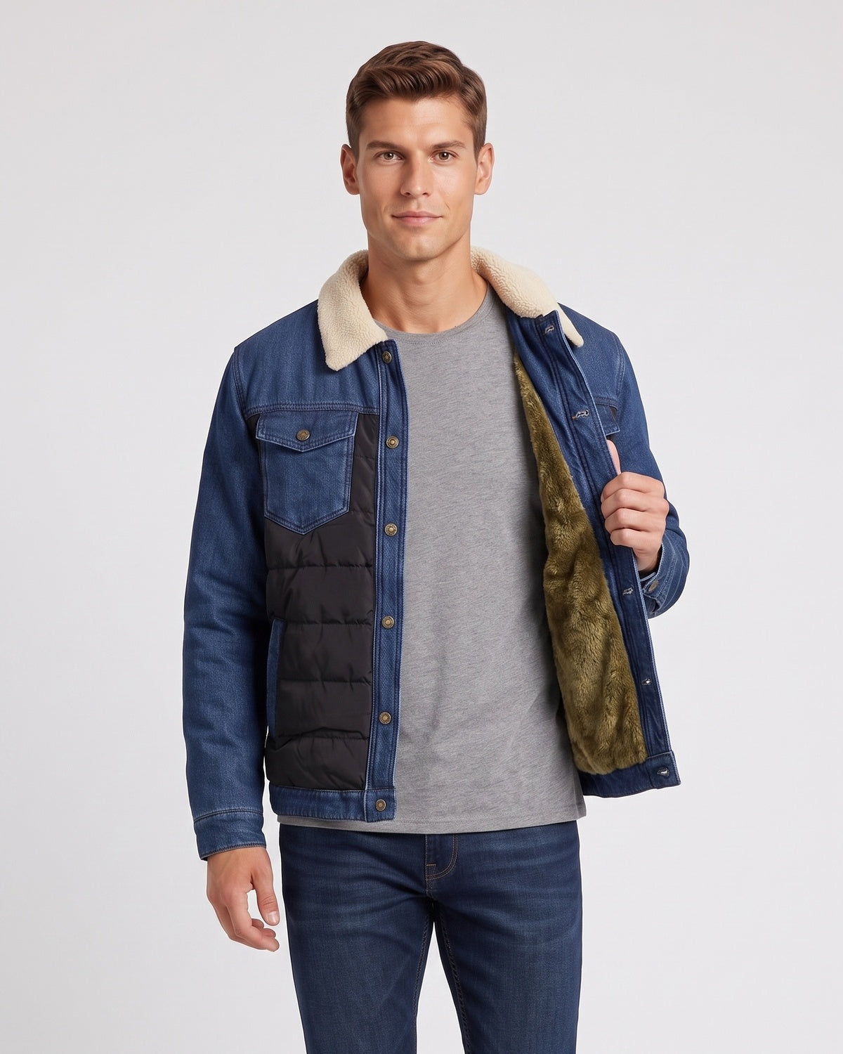 Men's Denim Jacket with Sherpa Lining