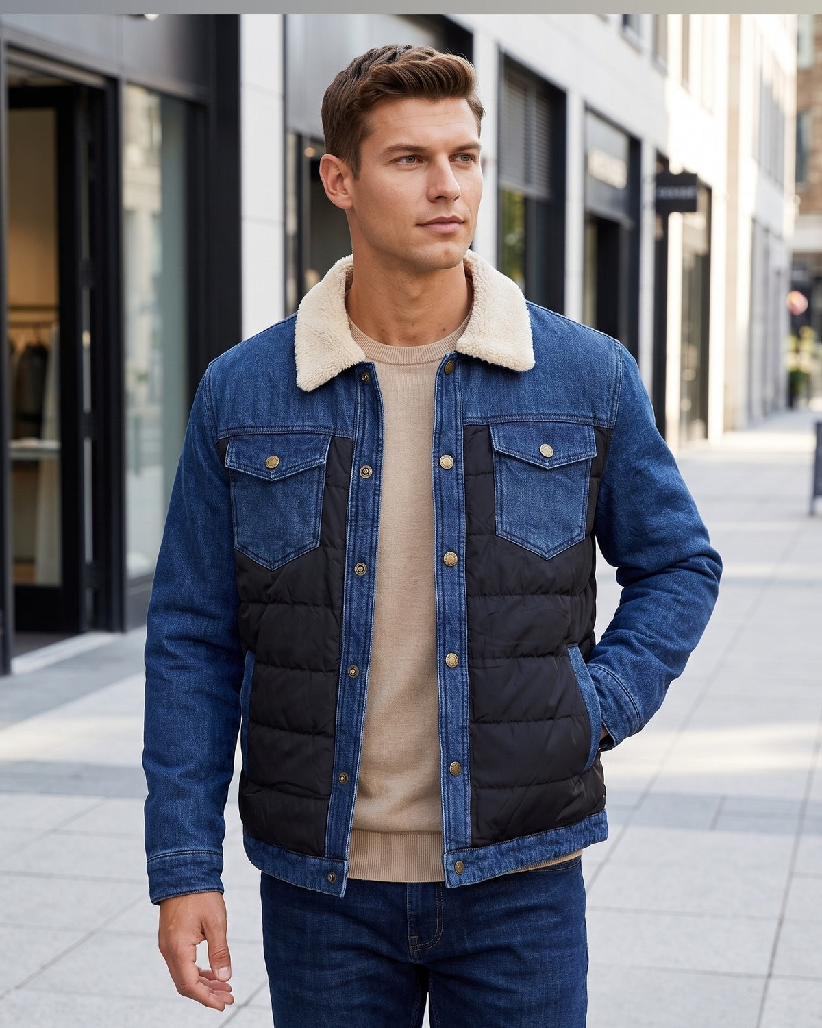 Men's Denim Jacket with Sherpa Lining