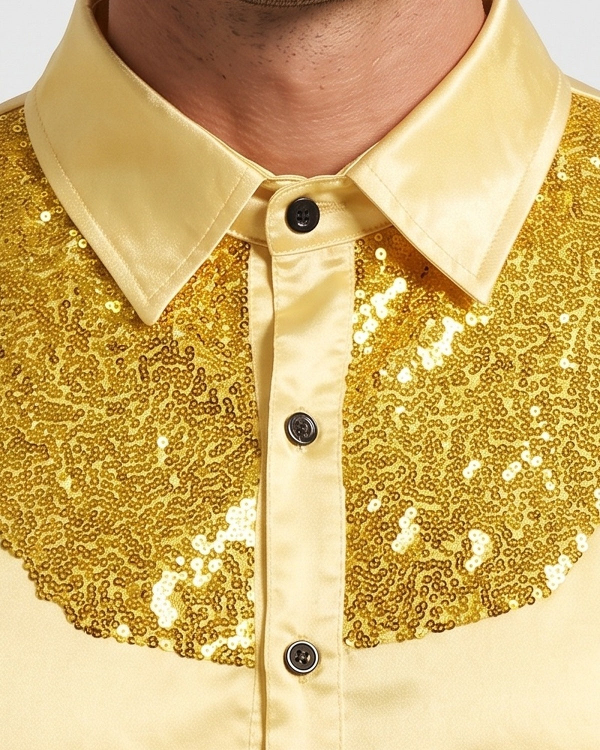 KZZ Men's shiny metallic sequin long-sleeved button shirt