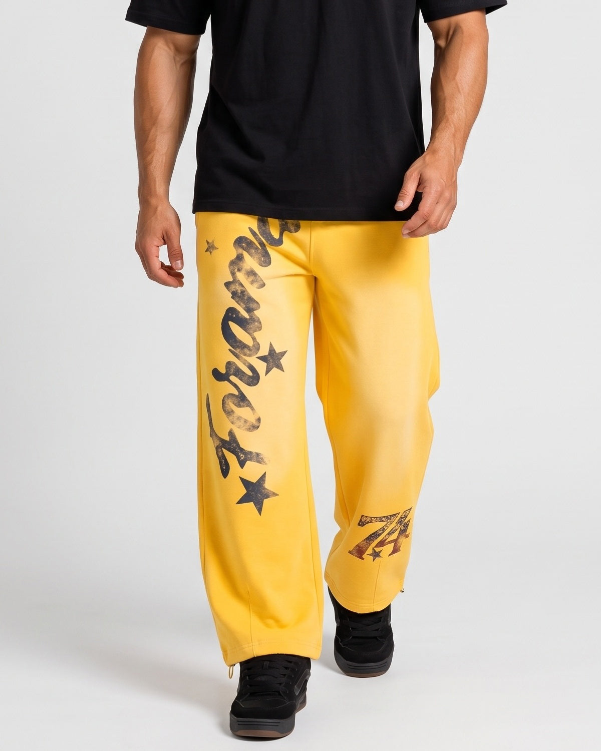 KZZ Men's Graffiti Gradient Washed Letter Print Street Style Sports Pants