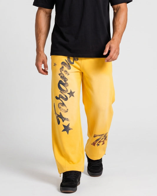 KZZ Men's Graffiti Gradient Washed Letter Print Street Style Sports Pants