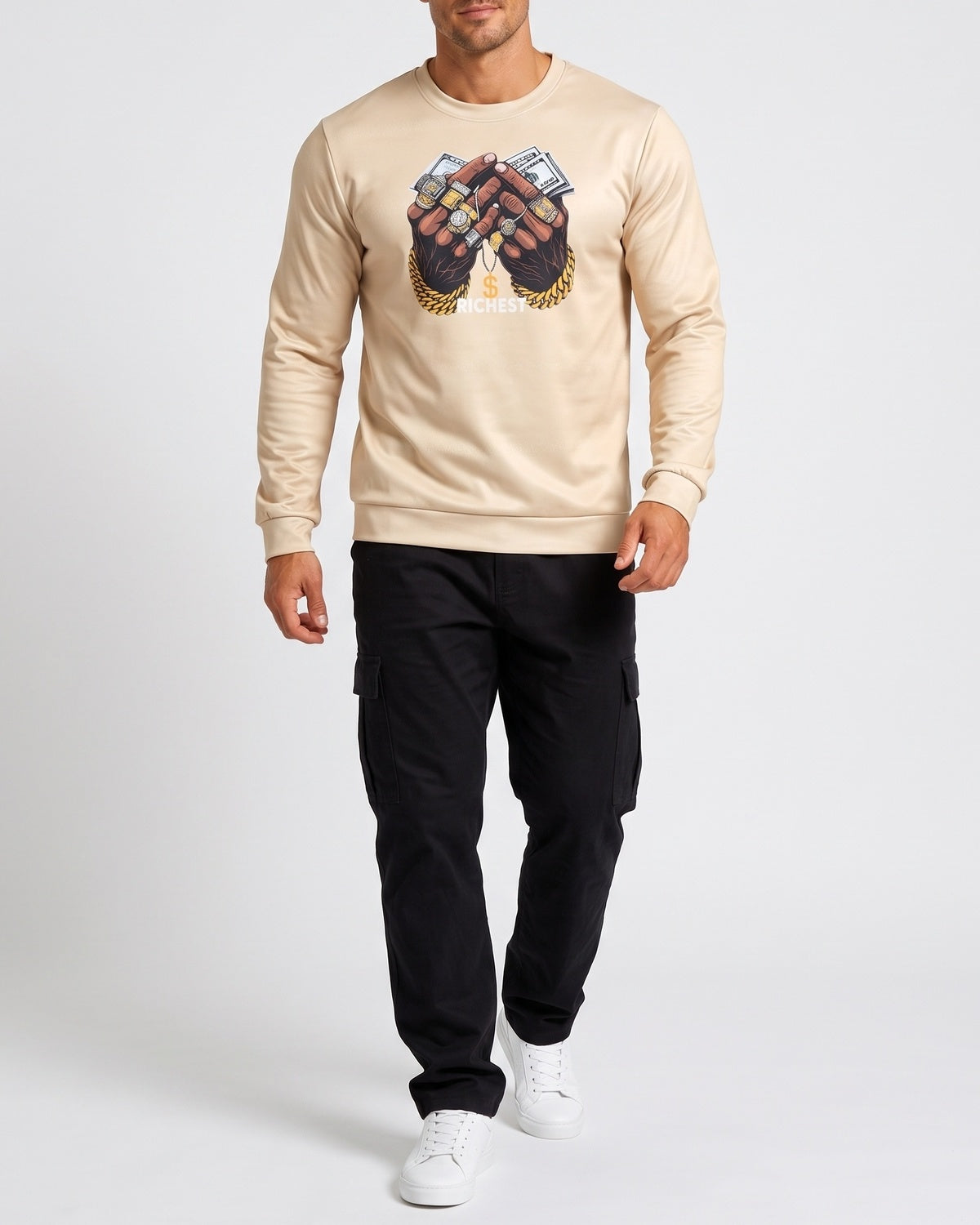 KZZ Men's Printed Crew Neck Sweatshirt