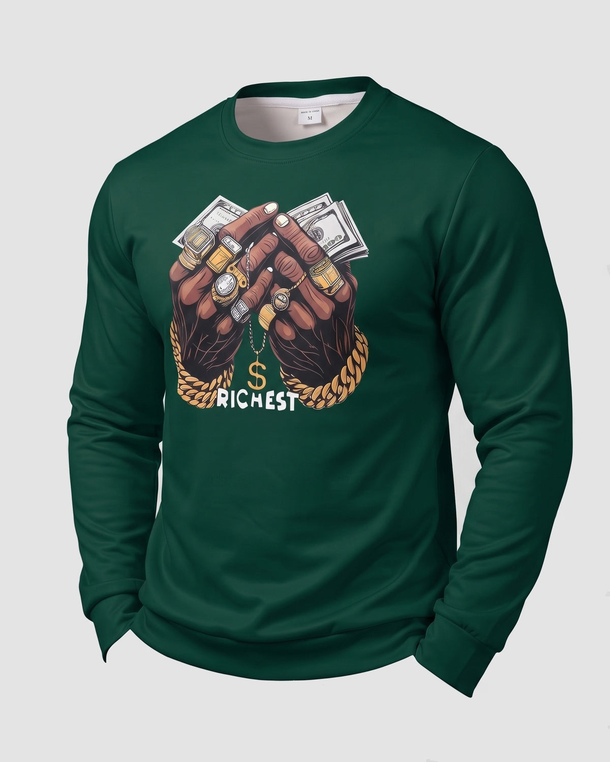 KZZ Men's Printed Crew Neck Sweatshirt