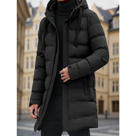 Men's Heavy-Duty Windproof Winter Coat - Thickened Full-Zip Hooded Jacket