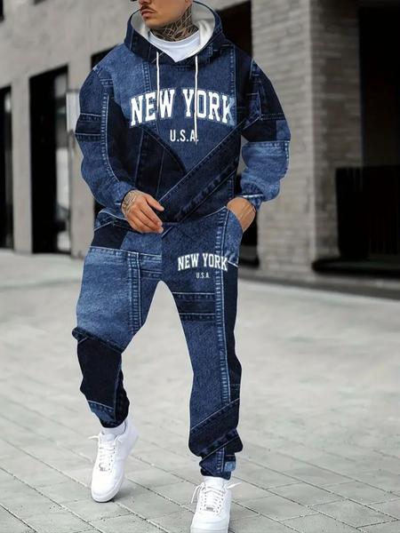 KZZ Men's Fall Winter Hooded Sweatshirt & Pants Set