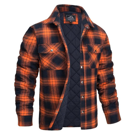 KZZ Men's Long-Sleeve Plaid Jacket