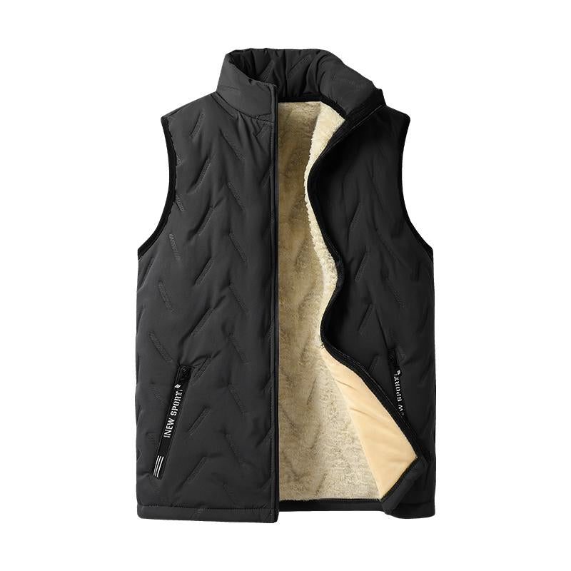 KZZ Men's Warm Vest Fleece Lined Wool  Black Gilet Crewneck Top