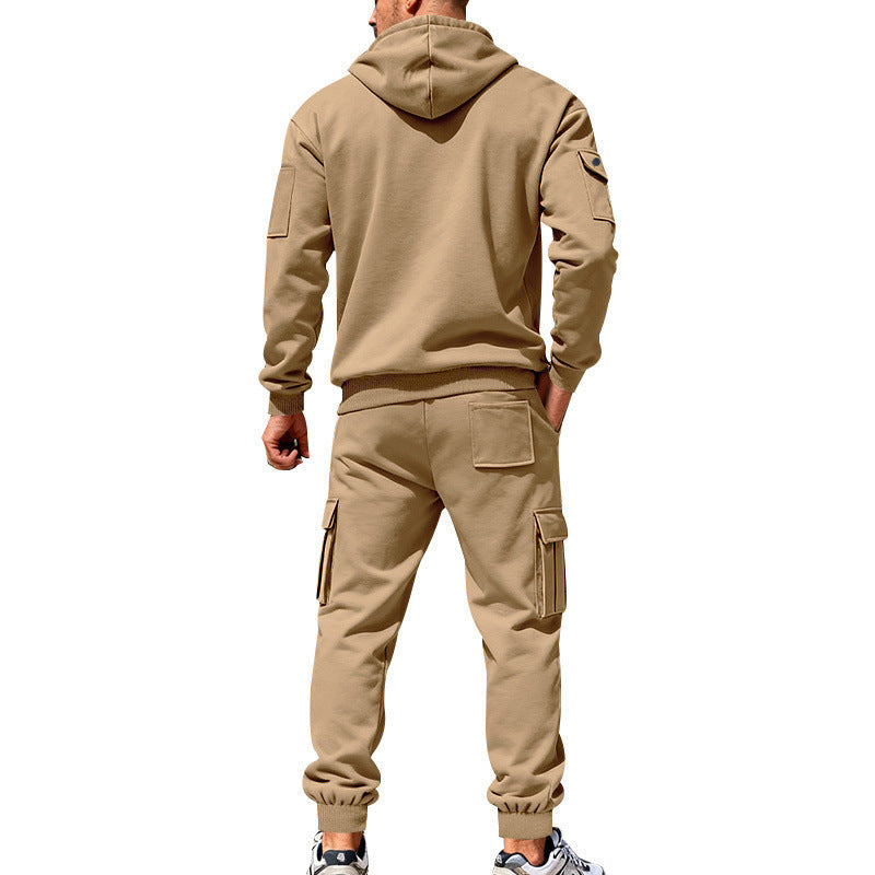 KZZ Men's Winter Fleece-Lined Hoodie & Drawstring Pants Set