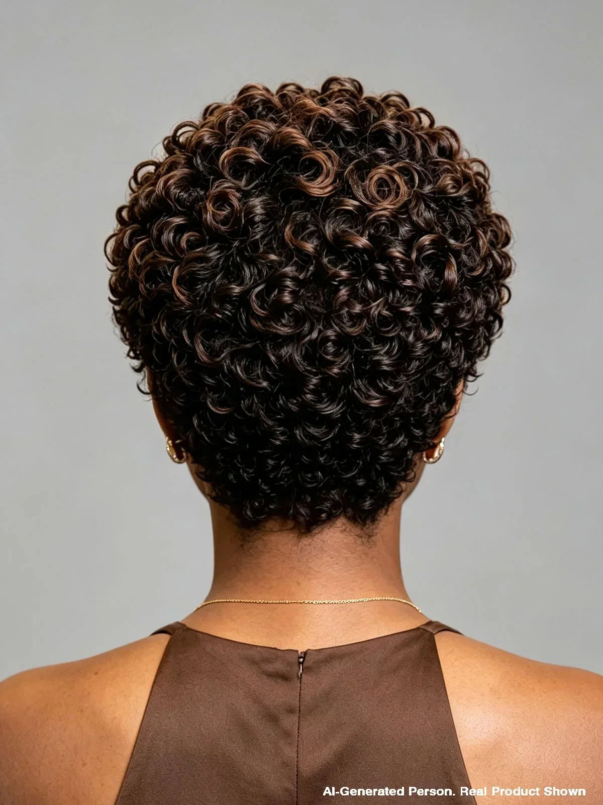 Lace Front Pixie Curly Wig Brown Highlight