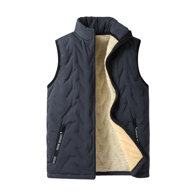 KZZ Men's Warm Vest Fleece Lined Wool  Black Gilet Crewneck Top