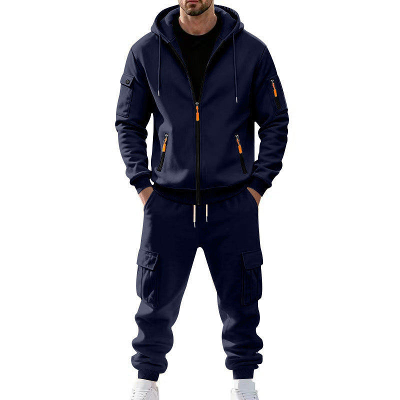 KZZ Men's Winter Fleece-Lined Hoodie & Drawstring Pants Set