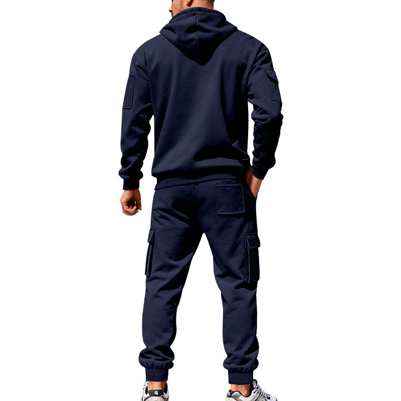 KZZ Men's Winter Fleece-Lined Hoodie & Drawstring Pants Set