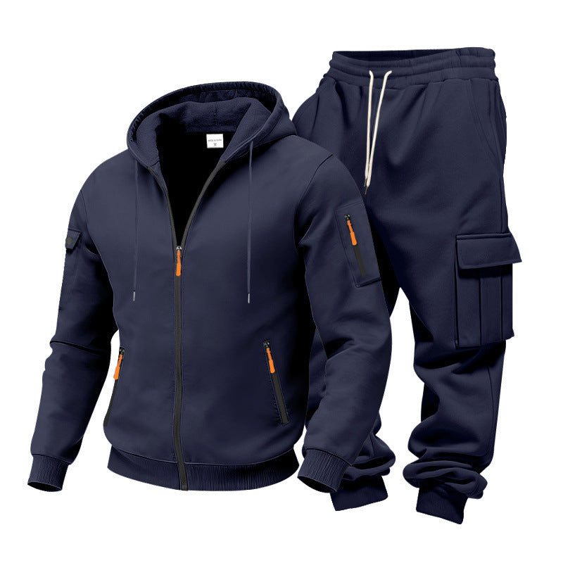 KZZ Men's Winter Fleece-Lined Hoodie & Drawstring Pants Set