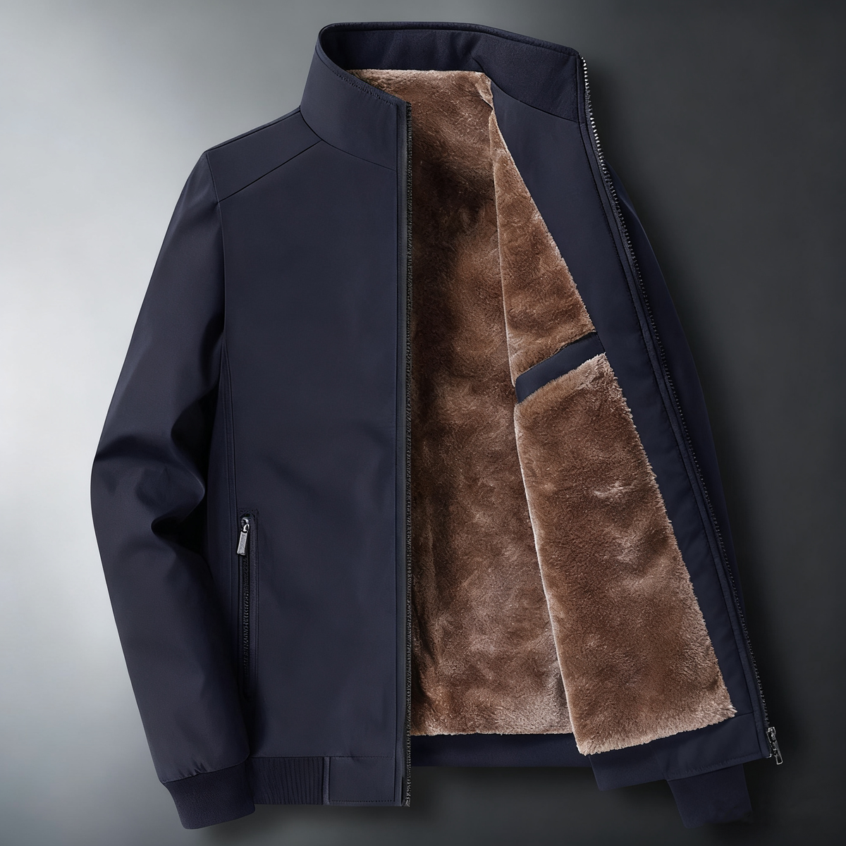 KZZ Men's Solid Color Zip Up Thermal Lined Fleece Jacket
