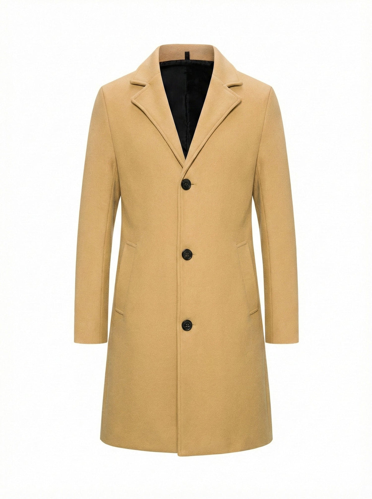 KZZ Men's Solid Button Front Lapel Neck Midi Coat Wear