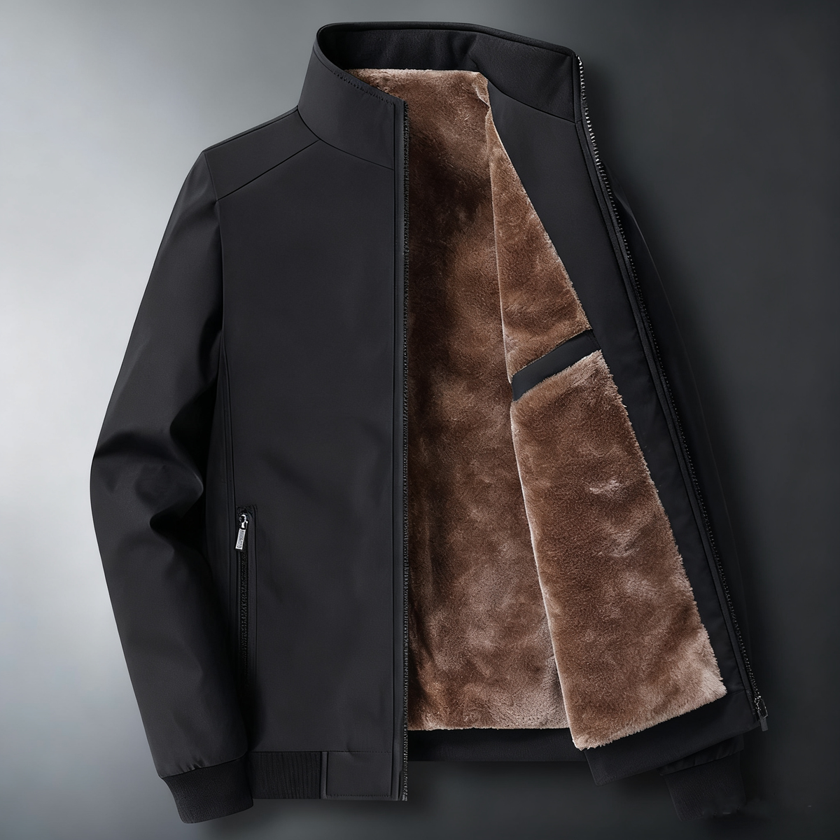 KZZ Men's Solid Color Zip Up Thermal Lined Fleece Jacket