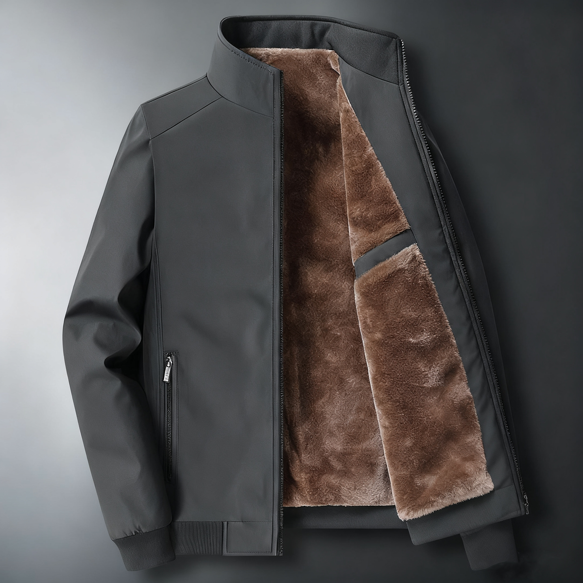 KZZ Men's Solid Color Zip Up Thermal Lined Fleece Jacket