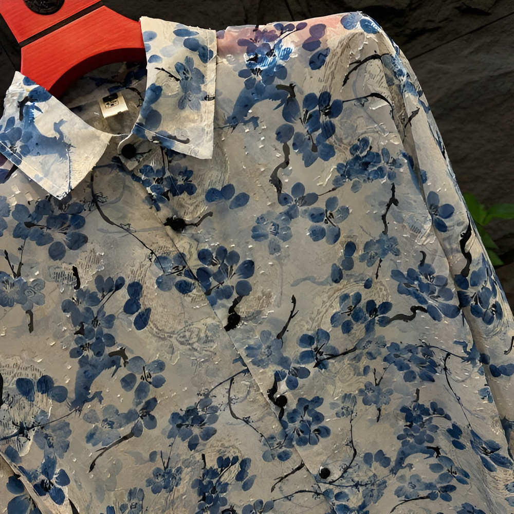 Blue floral semi-transparent refreshing shirt