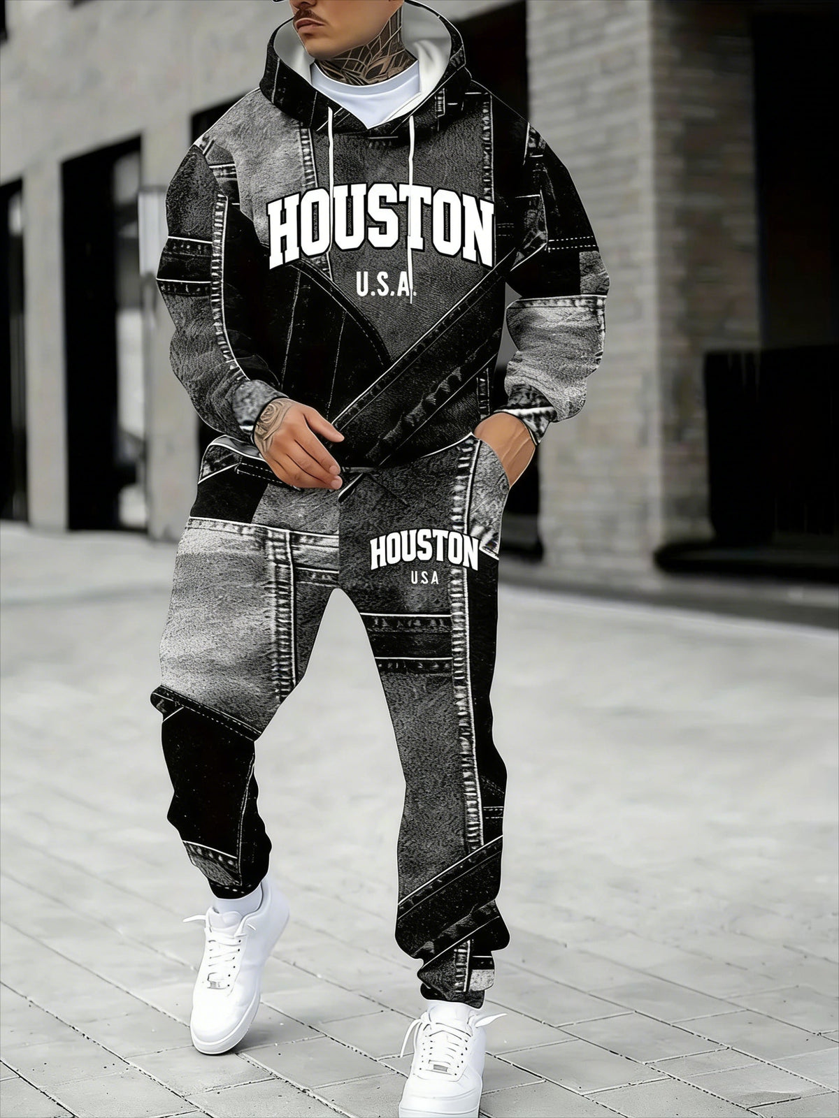 KZZ Men's Fall Winter Hooded Sweatshirt & Pants Set