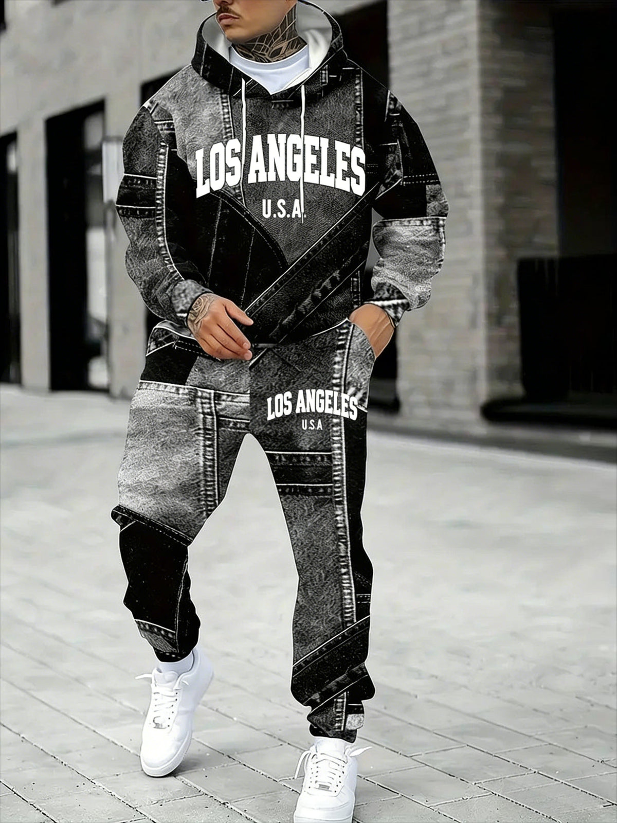 KZZ Men's Fall Winter Hooded Sweatshirt & Pants Set