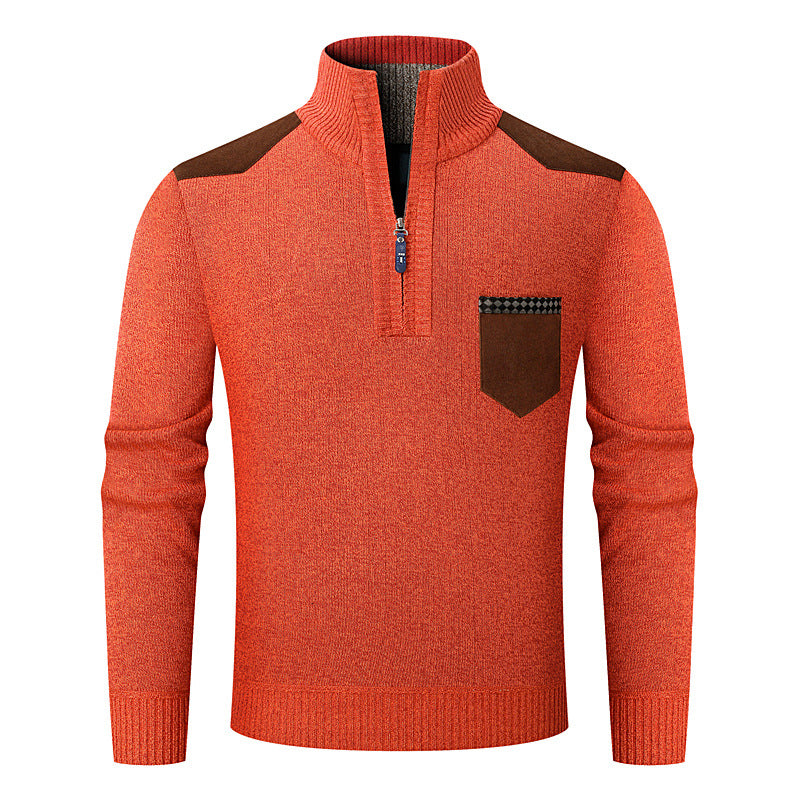 Men's half-zip sweater with a zippered pocket