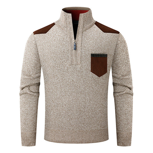 Men's half-zip sweater with a zippered pocket