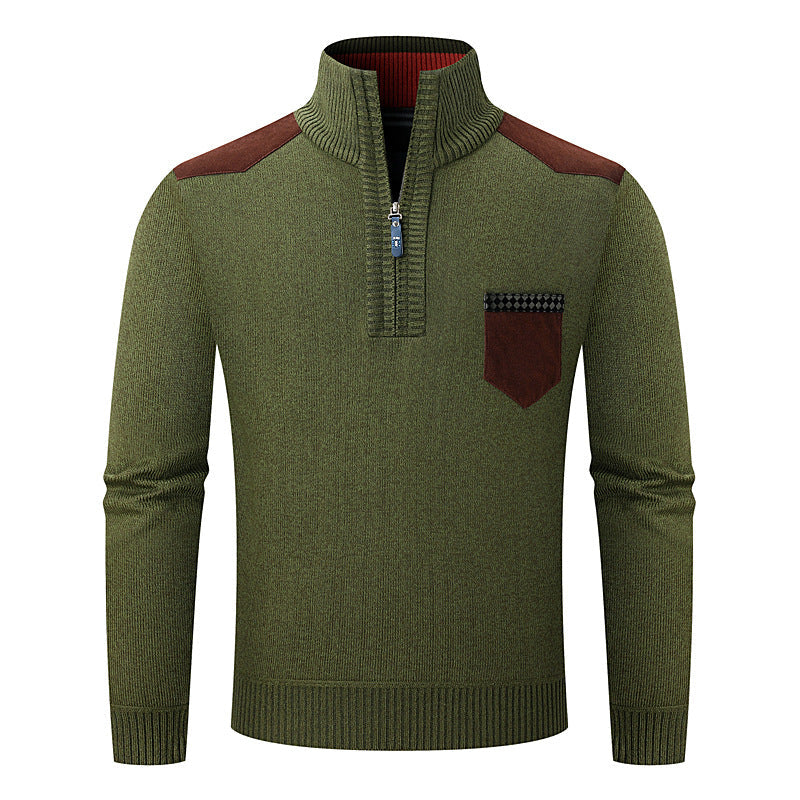 Men's half-zip sweater with a zippered pocket