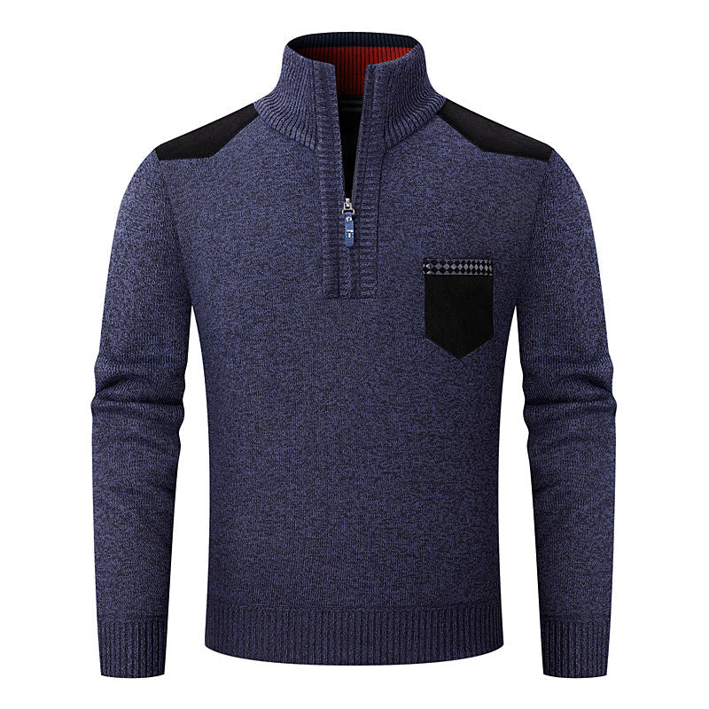Men's half-zip sweater with a zippered pocket