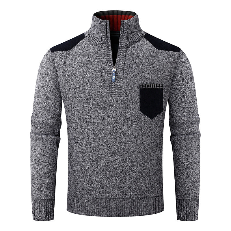 Men's half-zip sweater with a zippered pocket