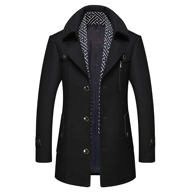 KZZ Men's Trench Coat with Detachable Soft Scarf Notched Collar Single Breasted Pea Coat Overcoat