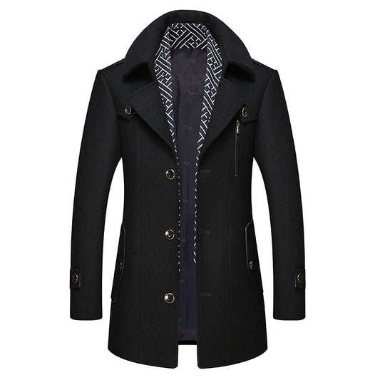 KZZ Men's Trench Coat with Detachable Soft Scarf Notched Collar Single Breasted Pea Coat Overcoat