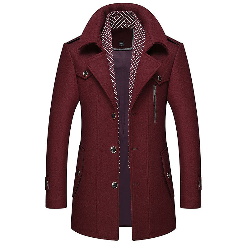 KZZ Men's Trench Coat with Detachable Soft Scarf Notched Collar Single Breasted Pea Coat Overcoat