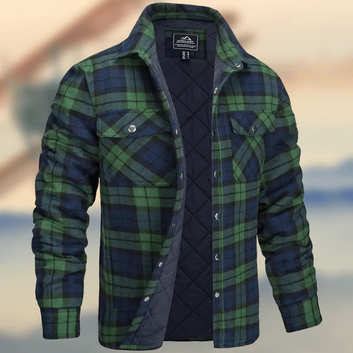 KZZ Men's Long-Sleeve Plaid Jacket