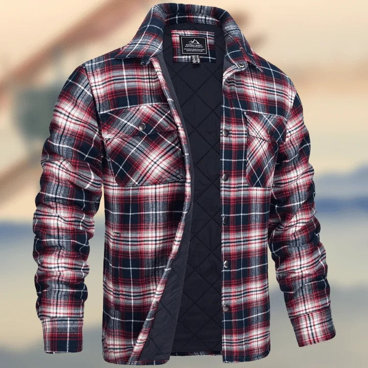 KZZ Men's Long-Sleeve Plaid Jacket