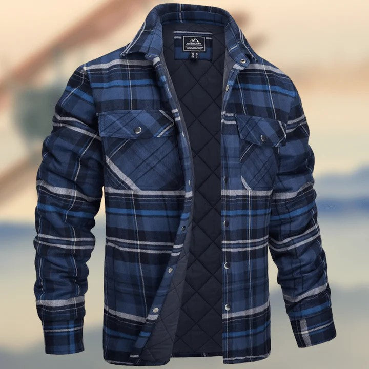 KZZ Men's Long-Sleeve Plaid Jacket