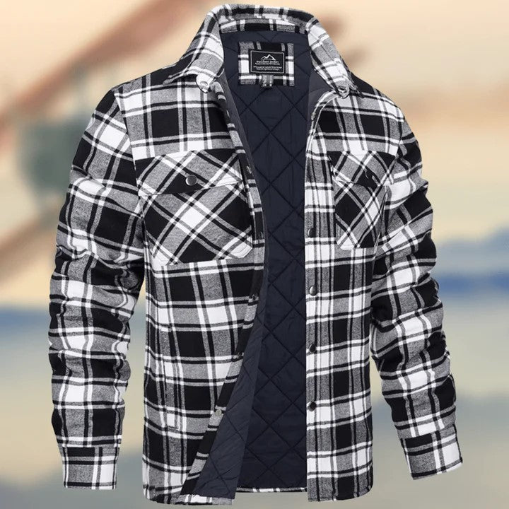 KZZ Men's Long-Sleeve Plaid Jacket