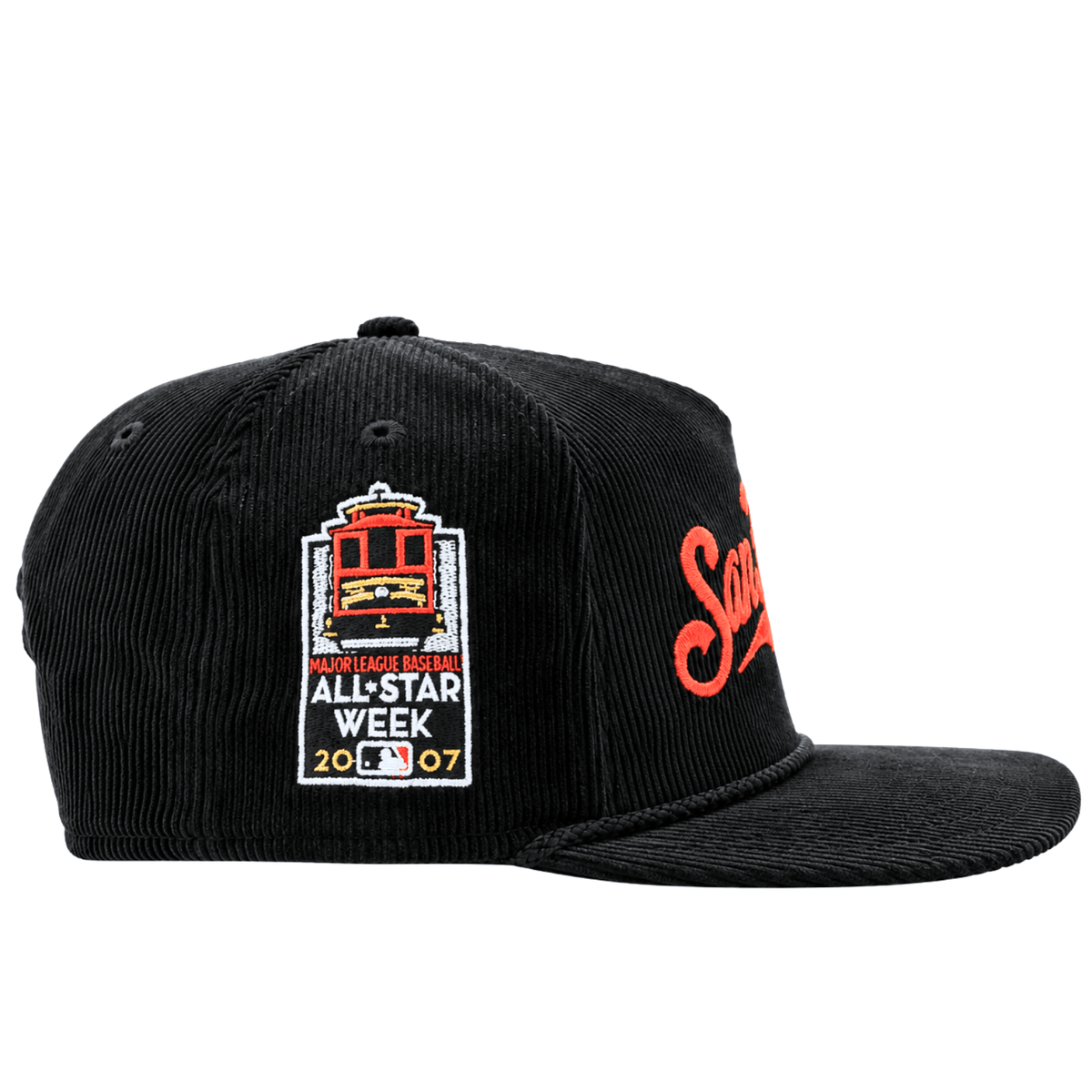San Francisco Giants All-Star Trolley Corduroy 19Twenty Snapback Hat in black and orange
